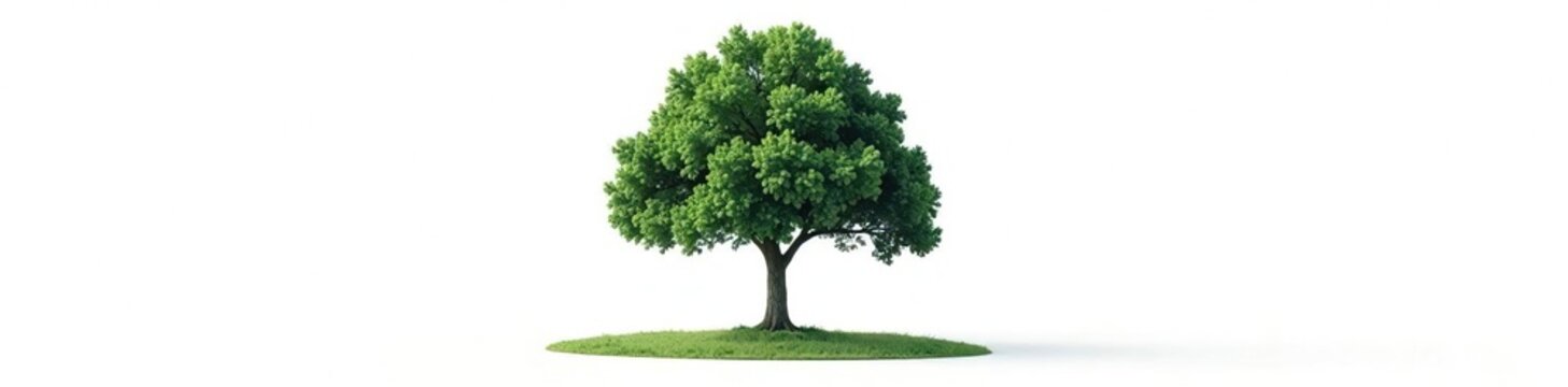 Dense foliage surrounds a solitary tree on white background, trunk, serenity, nature