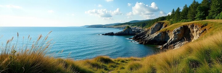 Fototapeta premium Dichte Vegetation auf Felsen an der Ostsee-K?ste, schatten, natur, steilhang