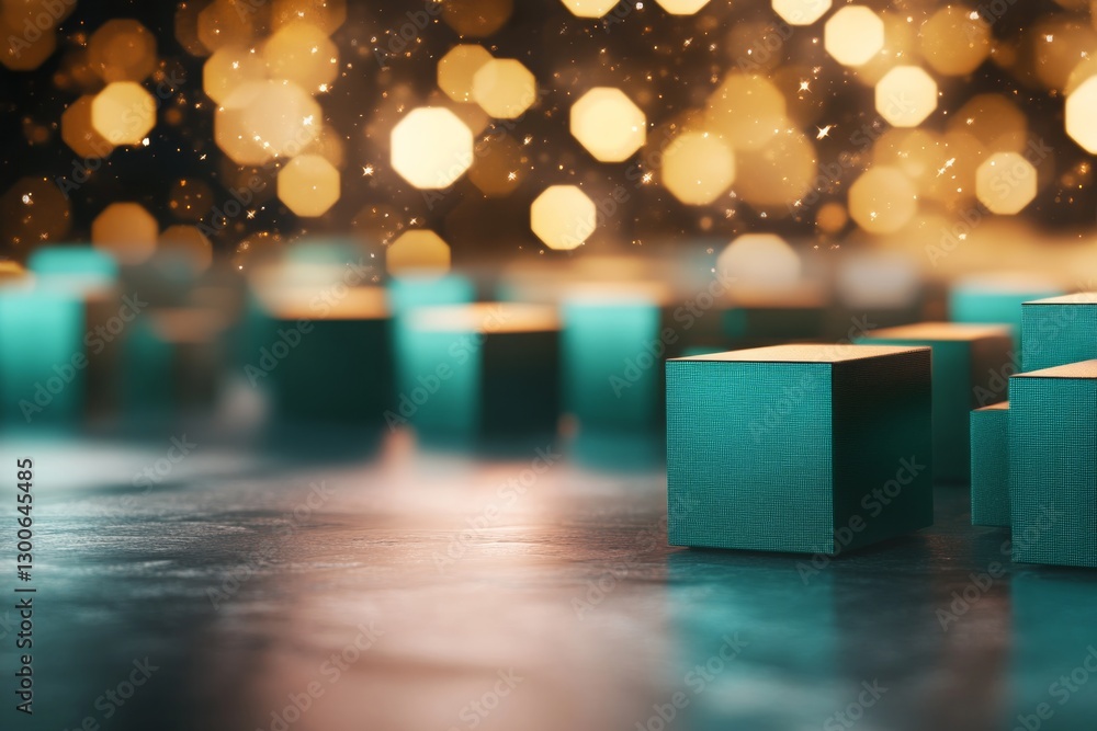 Fototapete interconnected digital blocks glow in blue and green, showcasing the transformative impact of blockc