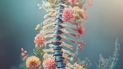 human spine with flowers