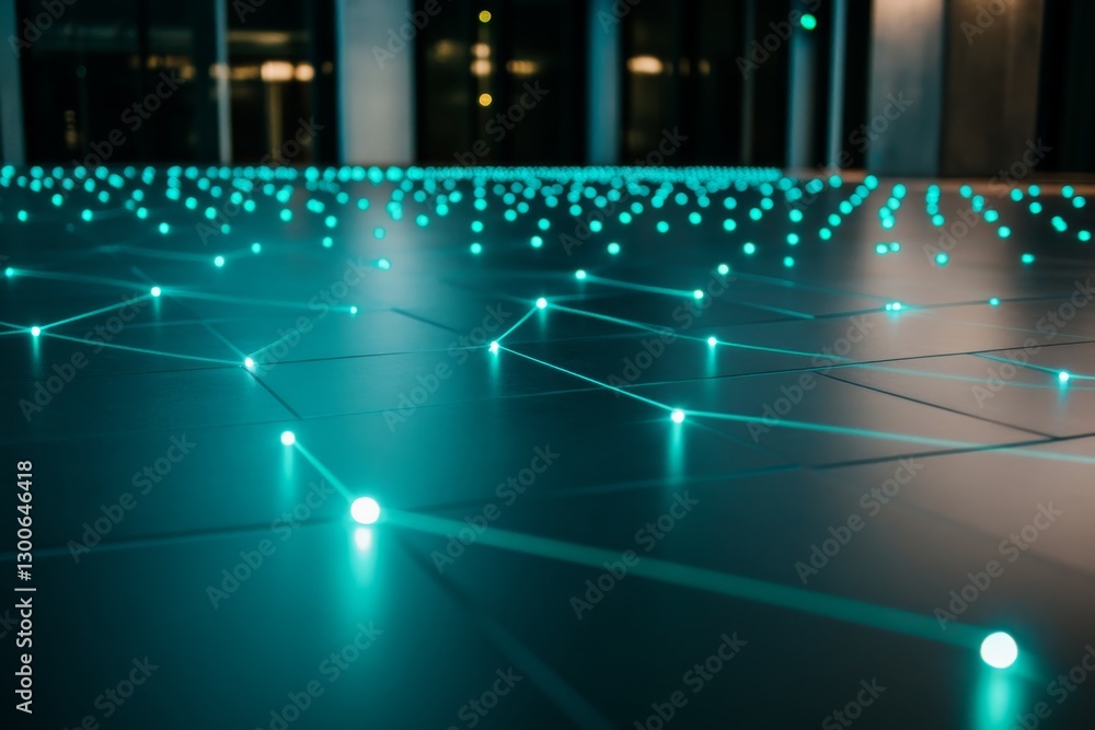 Aufkleber Extreme close-up reveals glowing circuit patterns on a dark metallic surface, showcasing advanced technology concepts with ample copy space for text