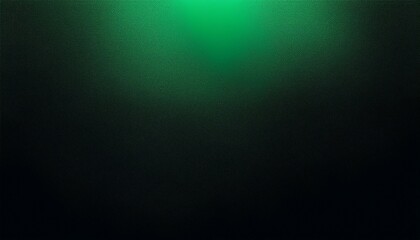 Obraz premium Dark green color gradient grainy background, illuminated spot on black, noise texture effect, wide banner size