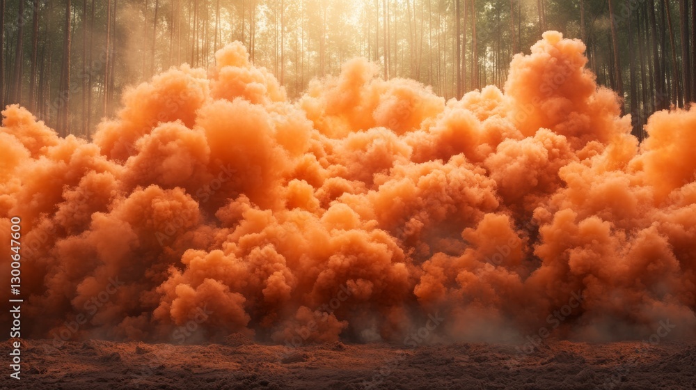 Poster fiery smoke explodes in vibrant orange, red, and yellow hues, curling and billowing into the air, cr