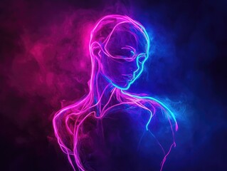 Naklejka premium Ethereal neon figure, Luminescent portrait of introspection and future aesthetic