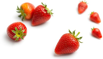 A vibrant, ripe strawberry isolated on a pure white background, color, strawberry