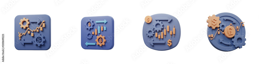 Aufkleber abstract 3d render of gears and process icons