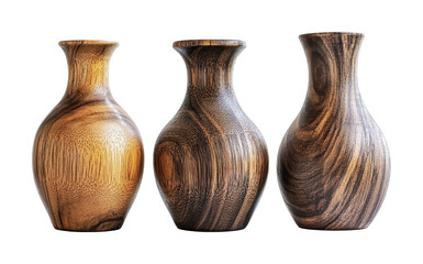 Unique wooden vases showcasing intricate grain patterns and craftsmanship for home decor and interior styling, cut out