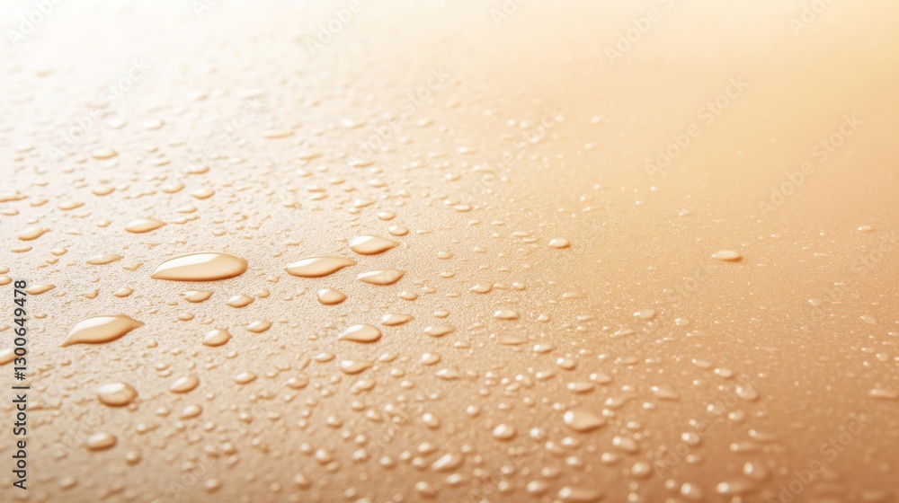 Aufkleber Tiny droplets of water rest softly on a smooth surface, their reflection and the play of light embodying a serene and peaceful mood in this close-up shot
