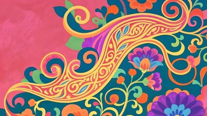 Fototapeta premium a vibrant Indian henna-inspired design with flowing vines and floral accents