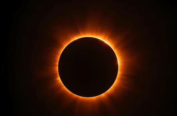 Celestial Spectacle: A mesmerizing view of the sun's corona during a total solar eclipse, a rare astronomical event, with the dark silhouette of the moon perfectly aligned.