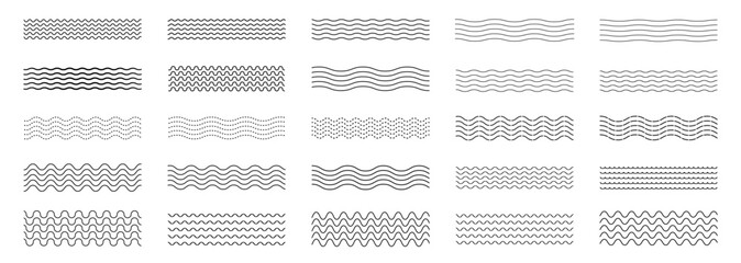 Waves line set. Wave ornament pattern. Set of wavy zigzag lines. Wave thin line background. Vector zigzag and wavy horizontal underline. Vector illustration