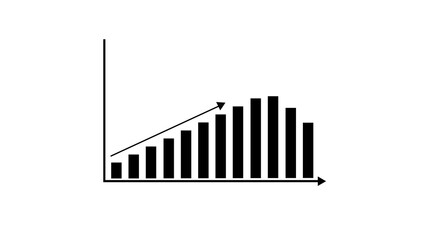 Abstract growth graph, black arrow moves upward, columns. white background 4k illustration. Economic progress chart. Analysis graph for investment, currency, money profit concept 4k illustration.