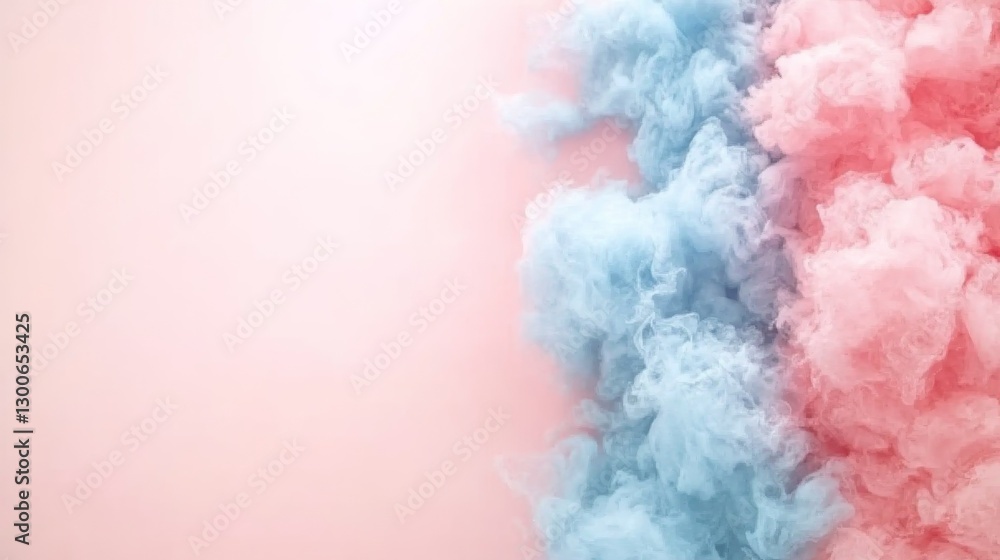 Poster A tranquil skyscape features pastel-colored clouds blending into a soft pink and blue gradient, creating a dreamy atmosphere with ample copy space on one side