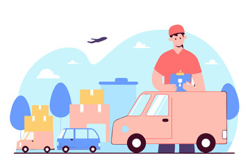 Efficient Delivery Logistics: Courier and Parcel Transportation Illustration for Modern Shipping
