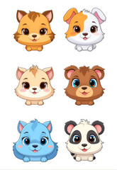 Fototapeta premium Original Cartoon Cute Animal Avatar Combo Set Vector Illustration