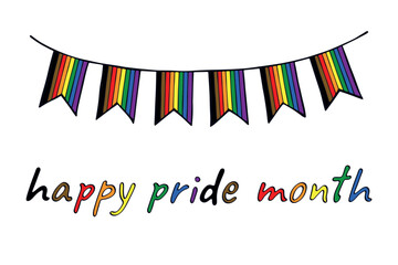 Obraz premium Colorful garland Gay pride flag Happy pride day LGBTQIA community Pride Month Vector hand drawn doodle for posters, stickers, logo, cards