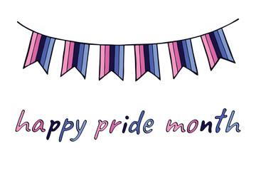 Obraz premium Colorful garland Omnisexual pride flag Happy pride day LGBTQIA community Pride Month Vector hand drawn doodle for posters, stickers, logo, cards