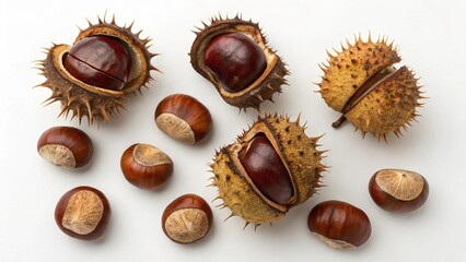 Fresh Chestnuts Isolated on White Background