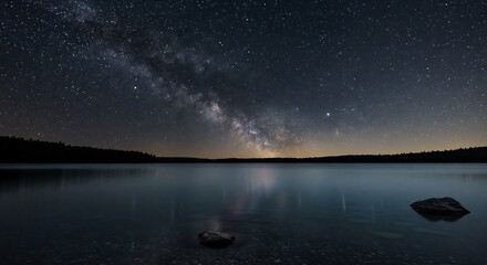 Milky Way Over Lake Peacefully Reflecting