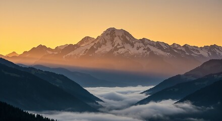 Majestic Mountains Golden Peaks at Sunset Above Clouds