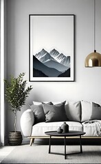 Interior Design Mockup with Empty Frame and Living Room