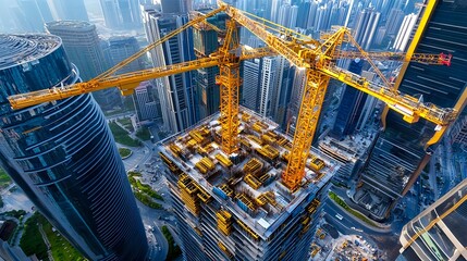Aerial View: City Construction Cranes - Aerial perspectives