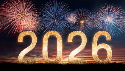 New Year 2026 celebration. Fireworks, sparks, golden, flash, explosion, light, fire 7