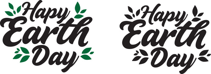 Happy Earth Day hand lettering logo decorated by leaves. Earth Day typography logo. Earth Day enviromental and eco activism vector concept