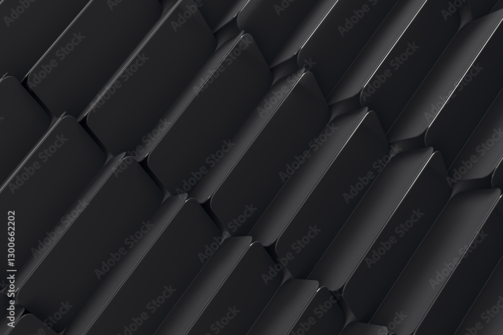 Poster Abstract geometric pattern with black shapes on dark background. 3D Rendering