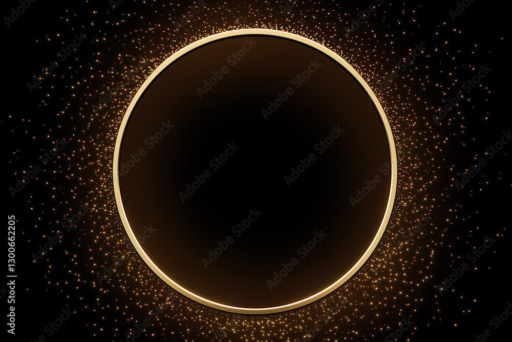 Poster luxury golden ring with glowing sparkles on black background. 3d rendering