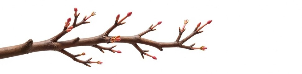Brown wooden branch on white isolated background, natural wood, texture