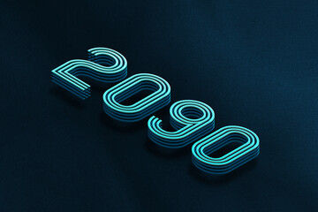 Blue Isometric layer 3d text effect of number 2090 on blue background.