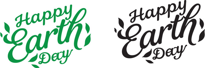 Happy Earth Day hand lettering logo decorated by leaves. Earth Day 2020 typography logo. Earth Day enviromental and eco activism vector concept