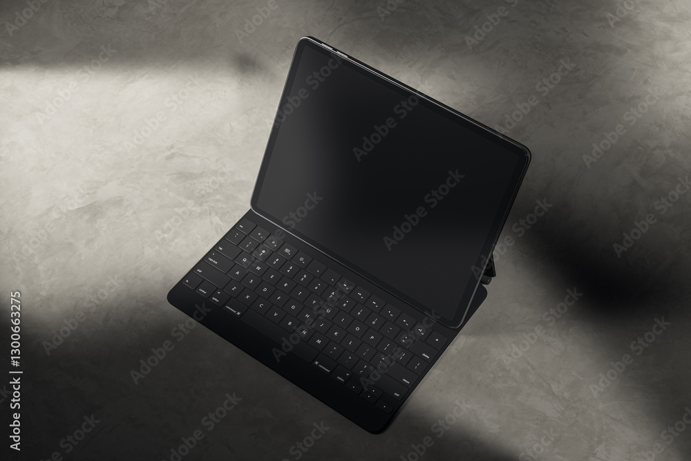 Aufkleber Tablet with keyboard on grey background. 3D Rendering