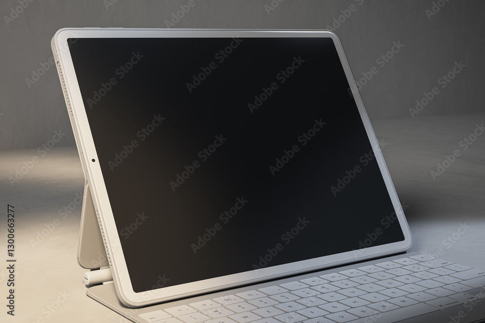 Poster Tablet with detachable keyboard on a minimalistic background. 3D Rendering