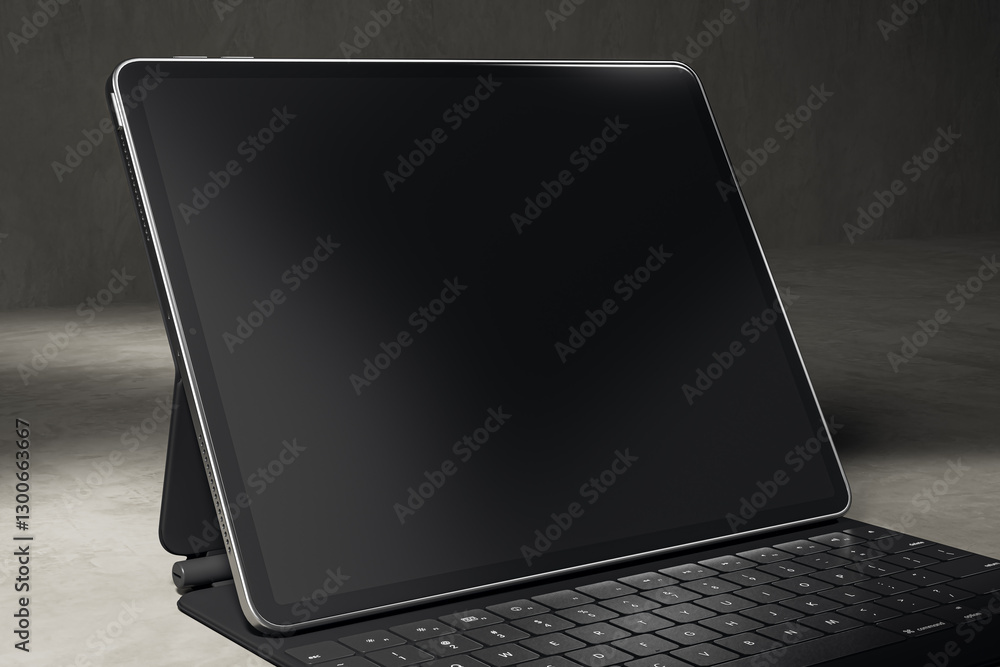 Aufkleber tablet with keyboard mockup on a dark background. 3d rendering