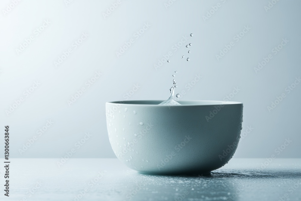 Poster dynamic splash of milk frozen in time against a minimalist white backdrop, showcasing droplets that 
