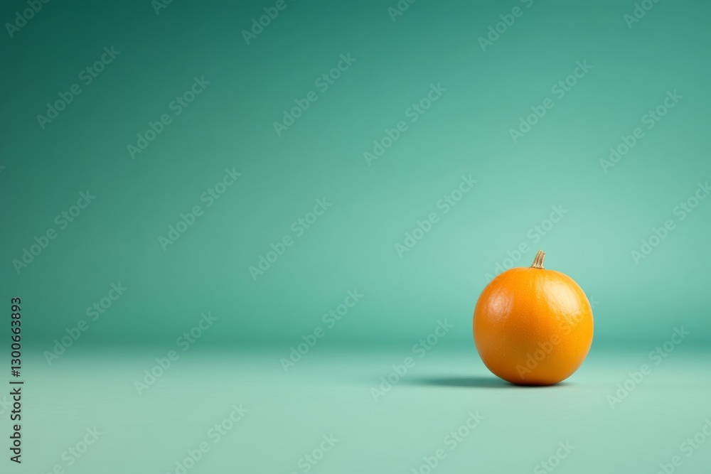 Poster a single vibrant orange pumpkin rests against a pastel green backdrop, highlighting its smooth surfa