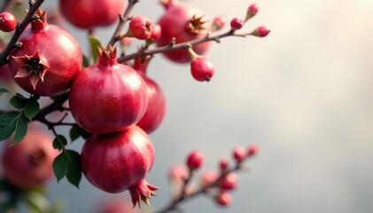 Pomegranate tree in bloom with clusters of flowers, branches, blooming, blossoms