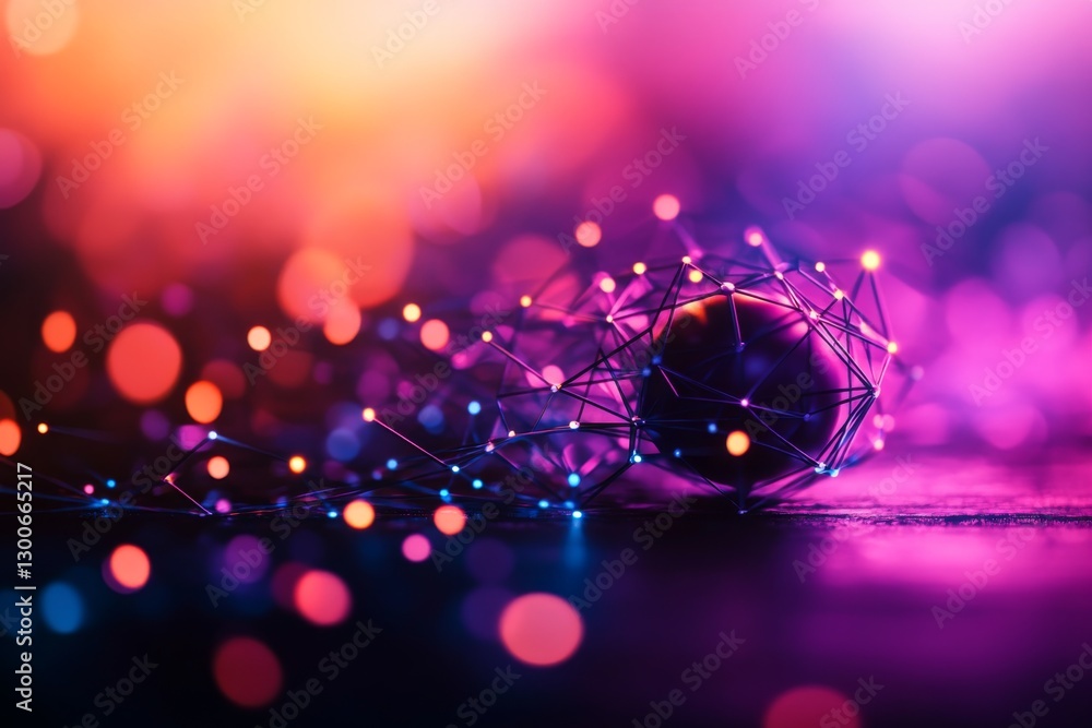 Poster An abstract glowing sphere surrounded by radiant blue lines is set against a dark gradient background, highlighting a futuristic data network with ample copy space