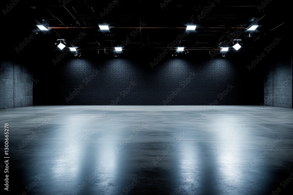 Poster front-facing view of a charcoal black brick wall, softly illuminated by gradient lighting. the desig