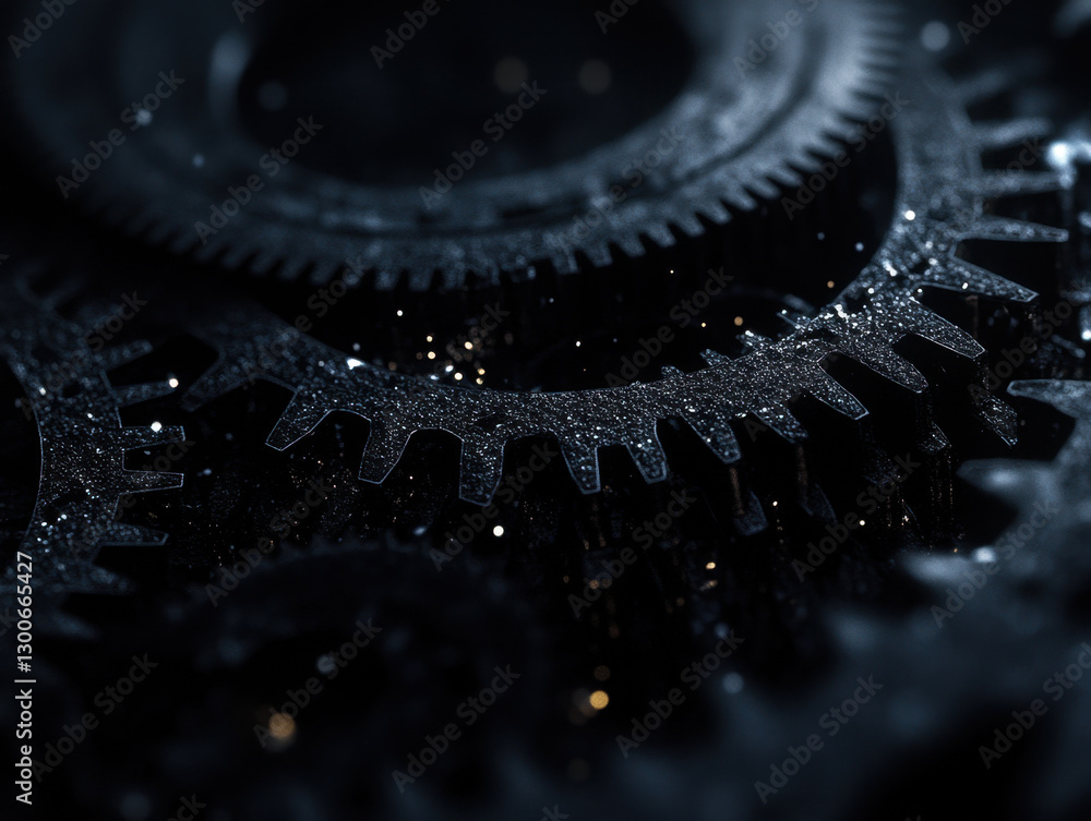 Poster close-up view of intricate gears and cogs, highlighting mechanical precision and engineering craftsm