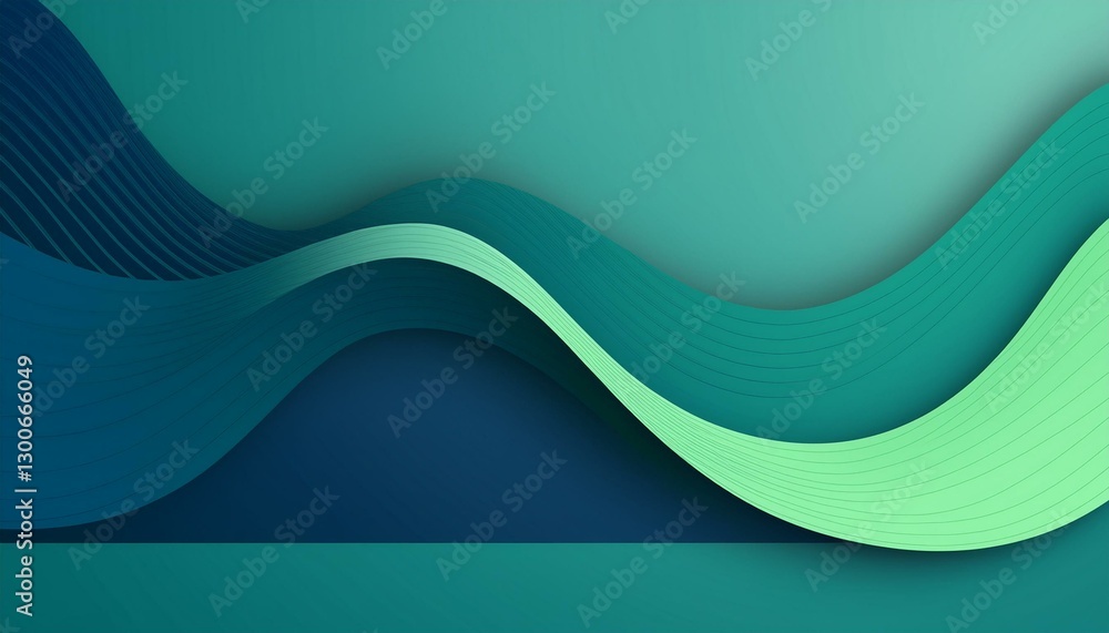 Poster abstract minimalist background with 3d geometric wavy style layout and copy space on blue green back