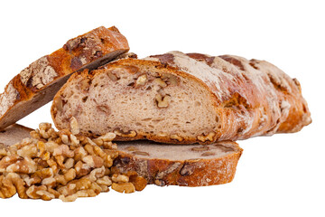 Brot Walnussbrot angeschnitten mit frischen Walnüssen