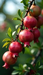 Pomegranate tree in bloom with clusters of flowers, flowers, branches