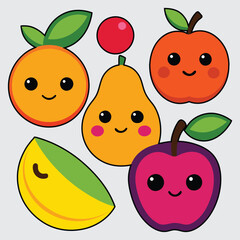 Elegant Various Fruit Icons Cartoon  illustration