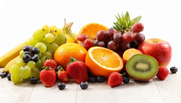 assorted fresh fruits on white background