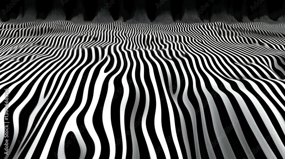 Poster abstract black and white wavy lines creating a mesmerizing pattern resembling fluid motion, ideal fo