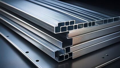 Obraz premium Metal C profile studs for drywall and ceiling construction, corrugated C shaped metal profiles stacked