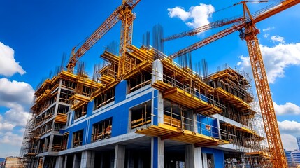 Modern Building Construction Site with Cranes - Urban development